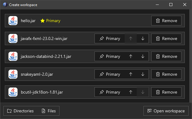 Open workspace dialog