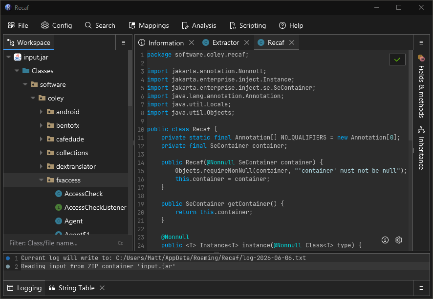 Recaf application interface