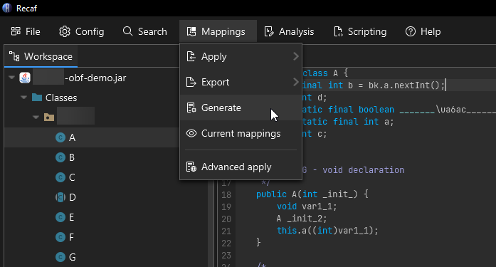 mapping-generator menu